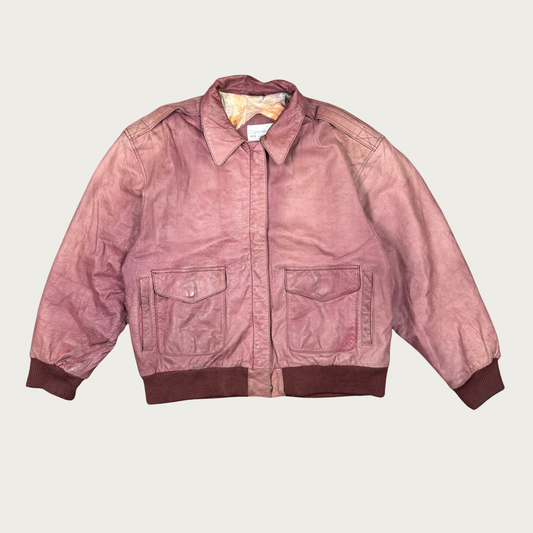 (L) 80s/90s Mauve Leather Bomber Jacket