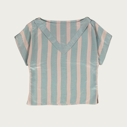 (M) 80s Blue/Gray Striped Sailor Style Blouse