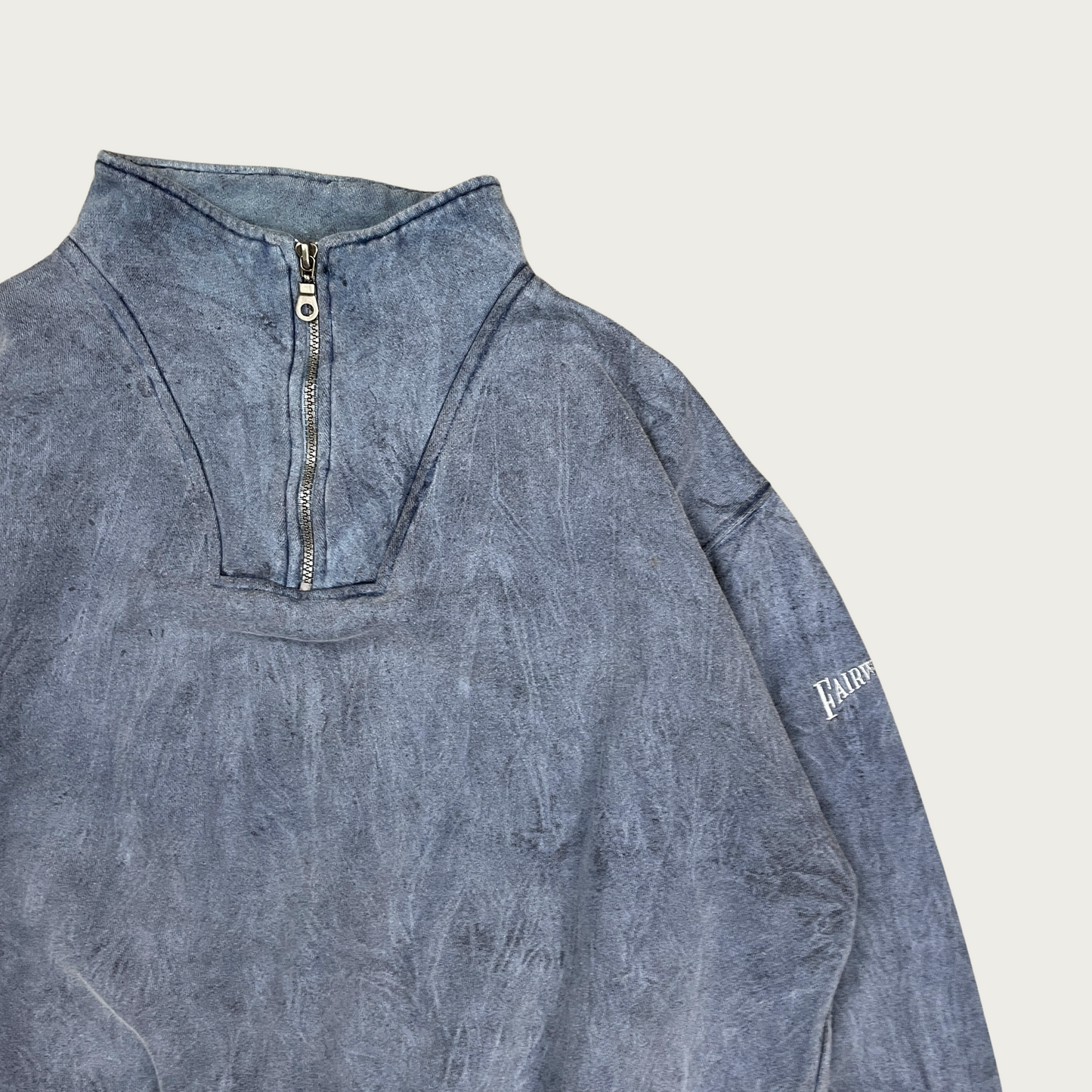 (L) Blue Stone Wash Quarter Zip Sweatshirt