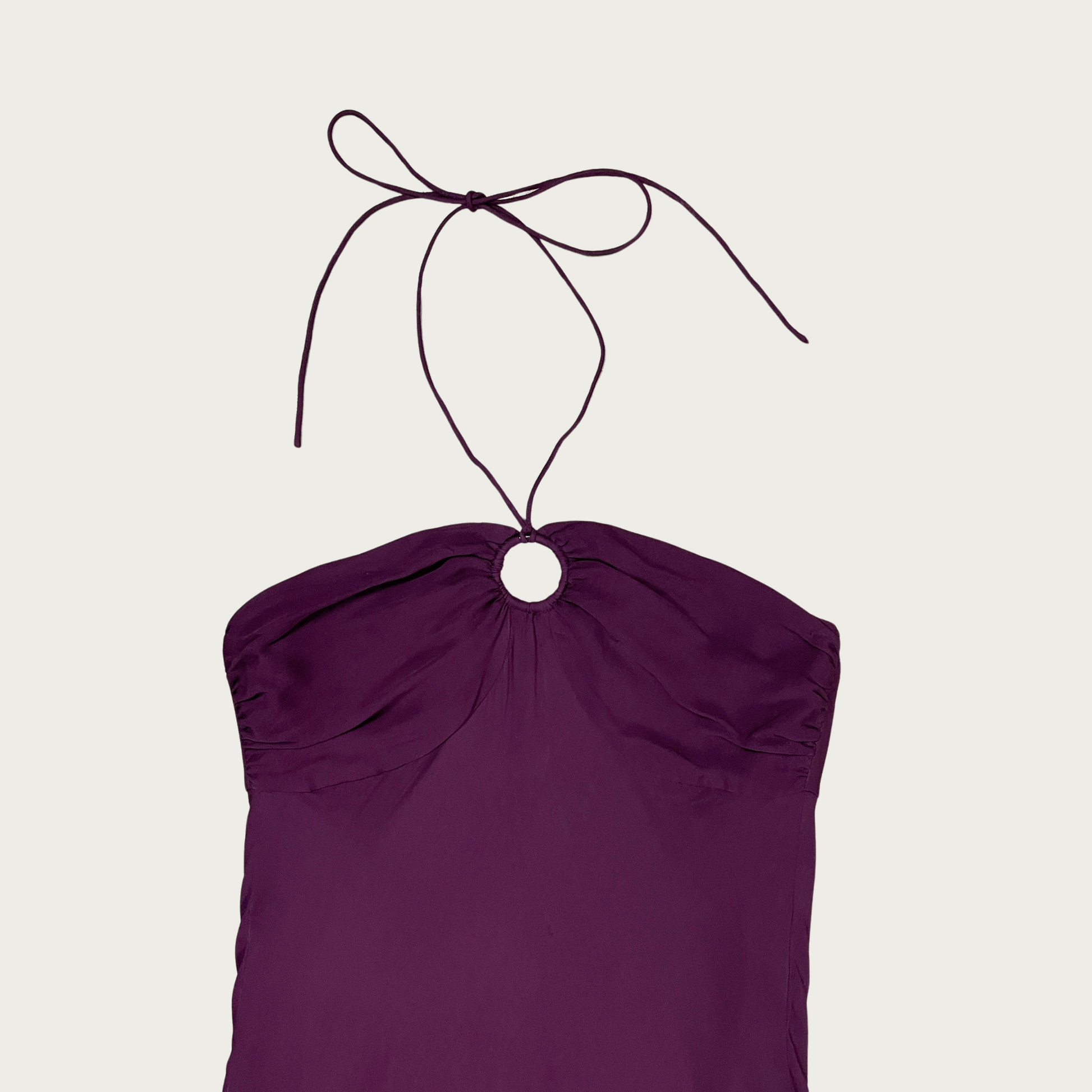 (S) Dark Purple Silk Halter Dress