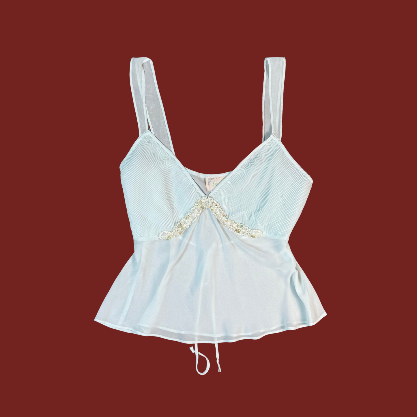 (L) 90s/Y2K Pastel Blue Sheer Beaded Cami Top