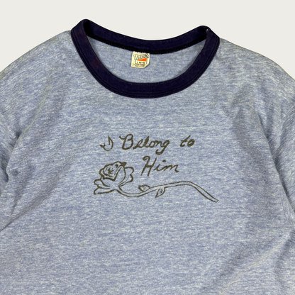 (M/L) 70s/80s "I Belong To Him" Rose Ringer Tee