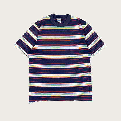 (L) 70s Rainbow Striped Pocket Tee