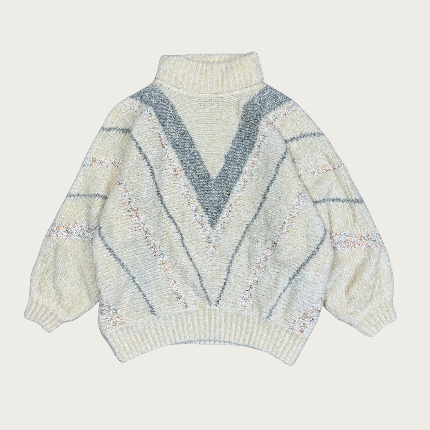 (M) Cream Chevron Mock Neck Sweater