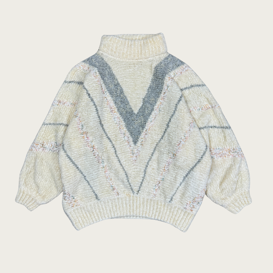 (M) Cream Chevron Mock Neck Sweater