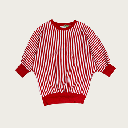(S) 80s Red/White Striped Dolman Top