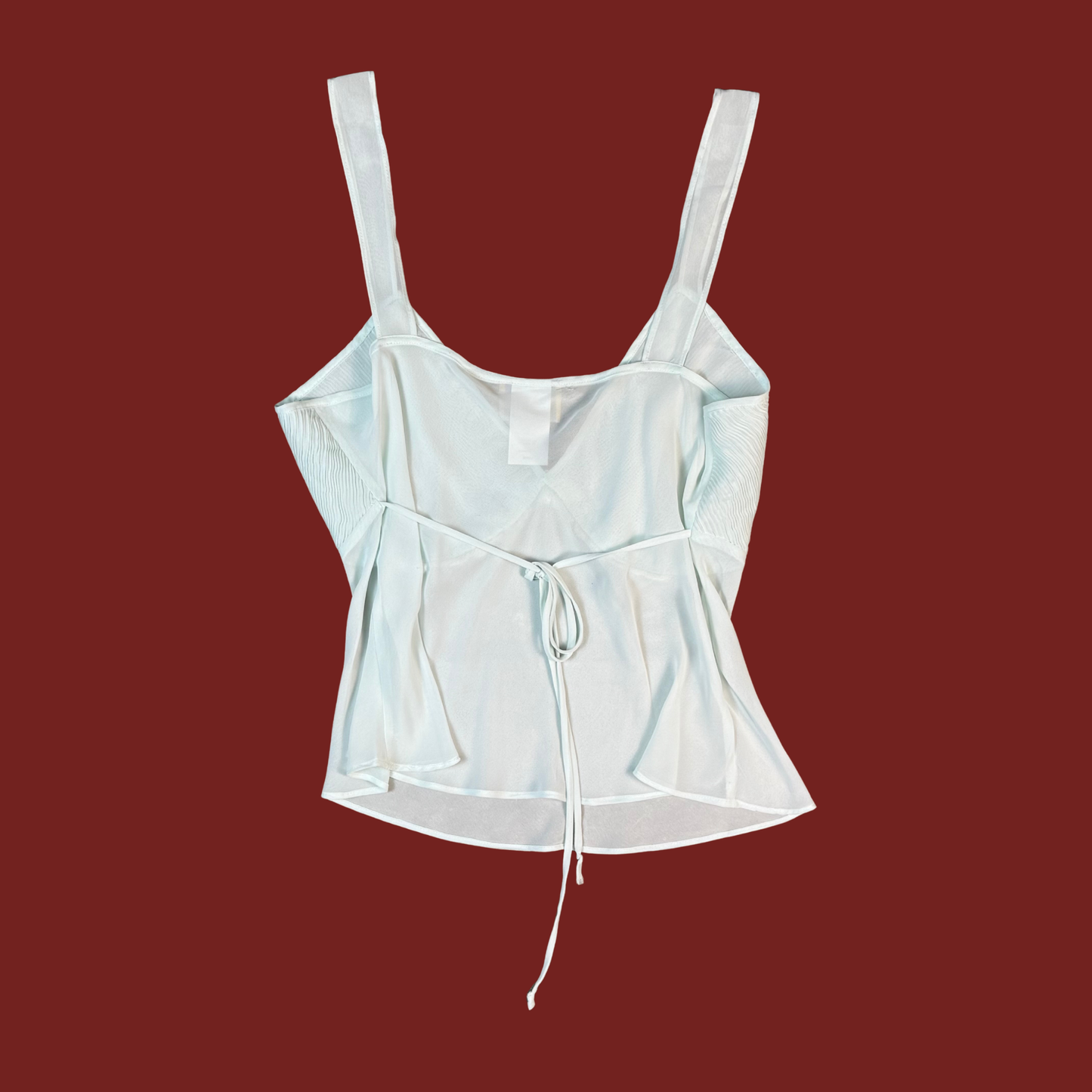 (L) 90s/Y2K Pastel Blue Sheer Beaded Cami Top