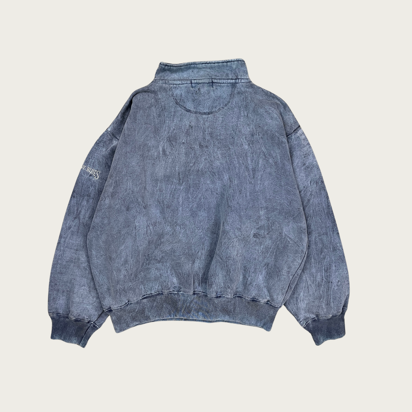 (L) Blue Stone Wash Quarter Zip Sweatshirt