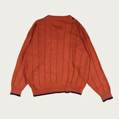 (L) 90s Orange/Navy V Neck Sweater
