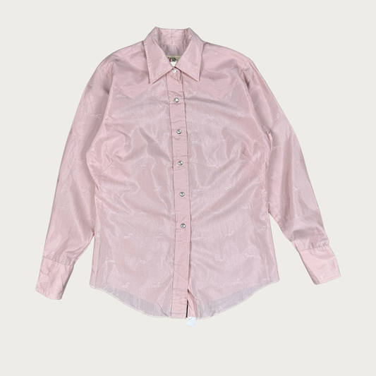 (M/L) 70s/80s H Bar C Pink Horse Print Western Shirt