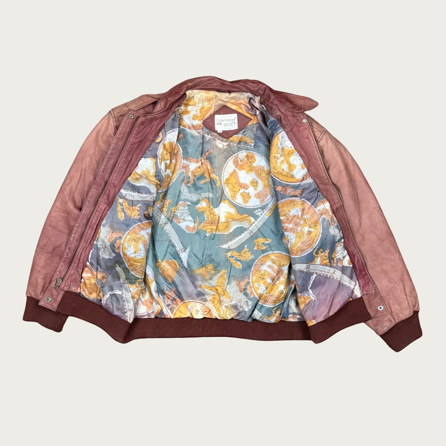 (L) 80s/90s Mauve Leather Bomber Jacket