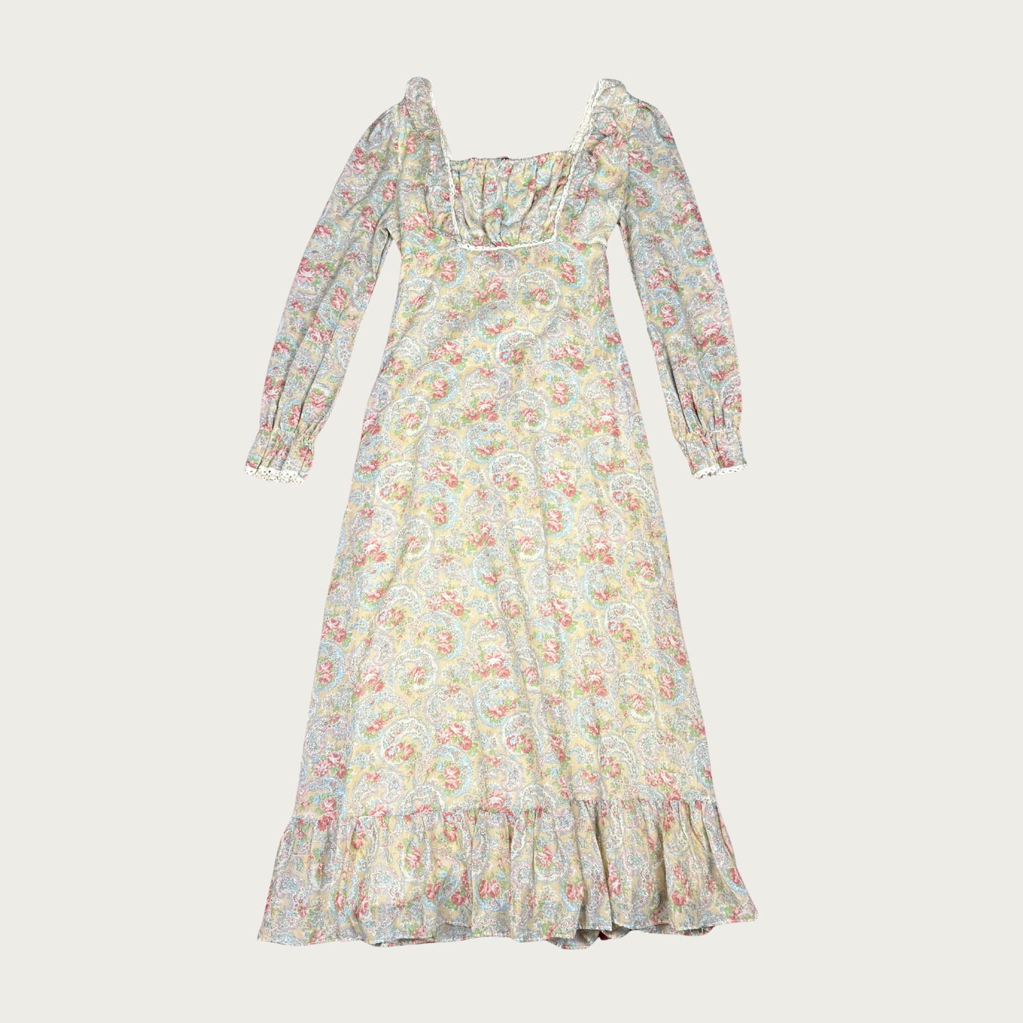 (S/M) 60/70s Floral Prairie Maxi Dress