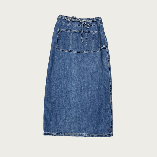 (S) Denim Utility Pocket Wrap Maxi Skirt