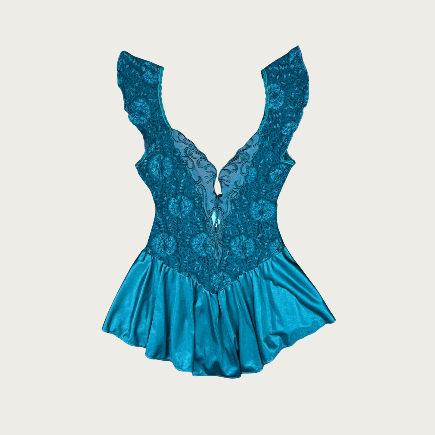 (M) 80s/90s Teal Lace Mini Slip Dress