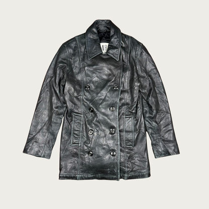 (S) 80s/90s Black Double Breasted Leather Jacket