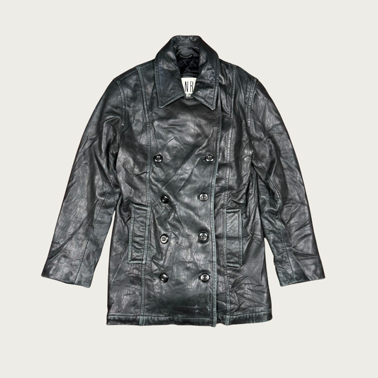 (S) 80s/90s Black Double Breasted Leather Jacket