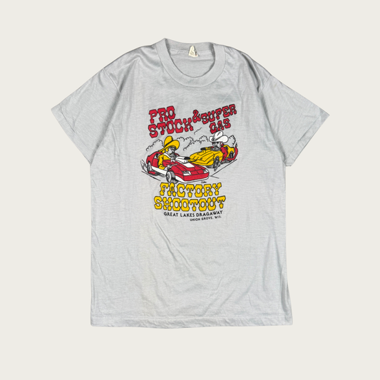 (L) 80s "Factory Shootout" Cartoon Tee