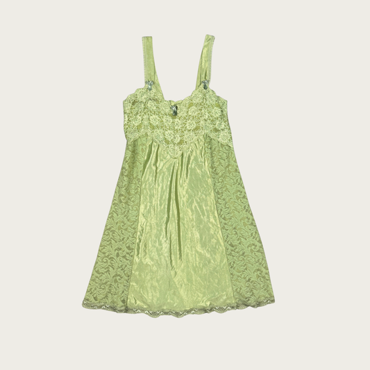 (M) Vintage Green Lace Slip Dress