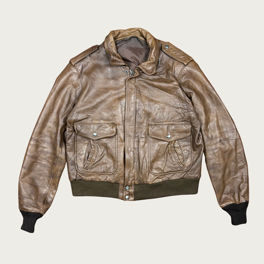 (L) 80s/90s Brown Leather Bomber Jacket