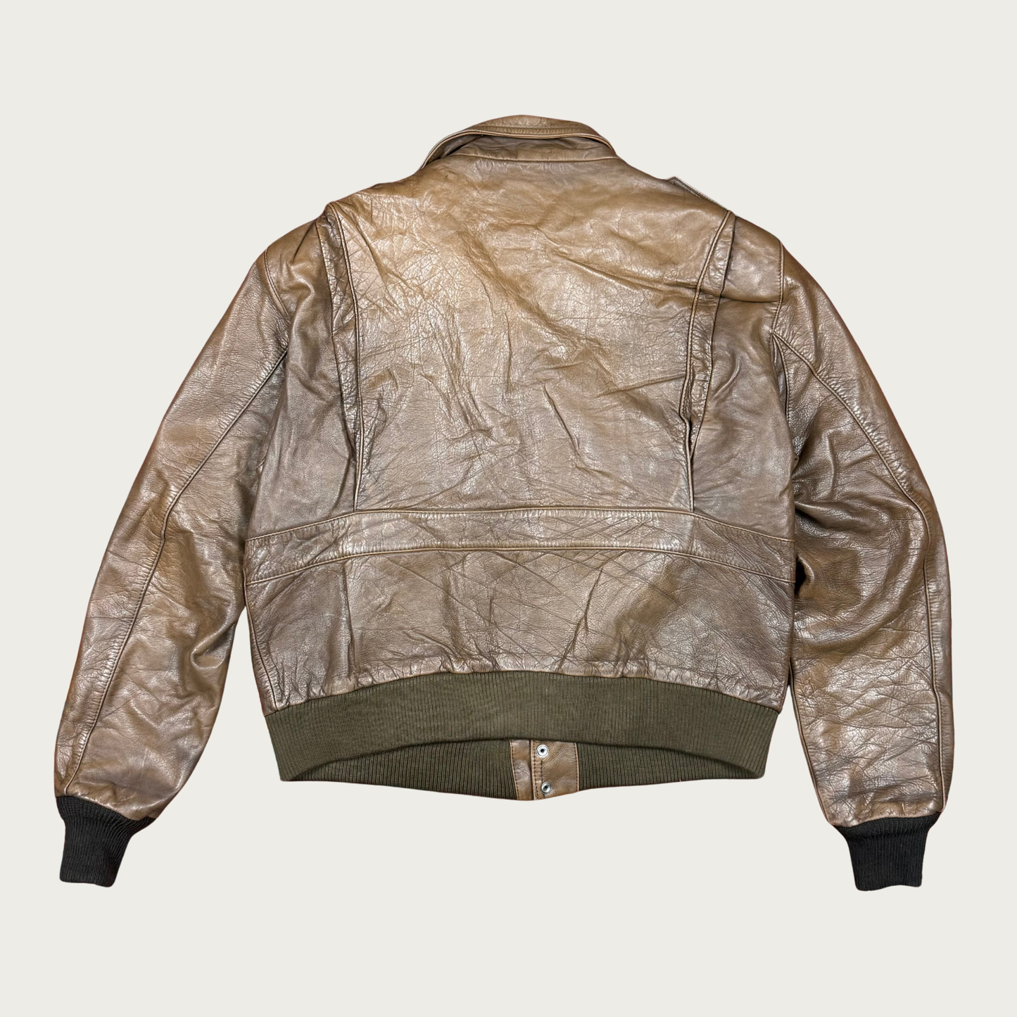 (L) 80s/90s Brown Leather Bomber Jacket