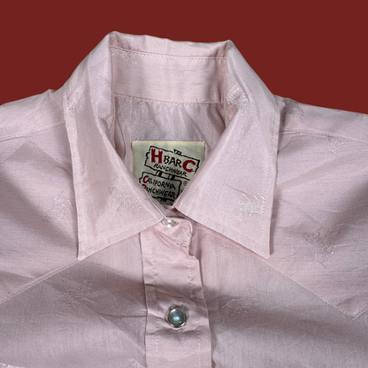 (M/L) 70s/80s H Bar C Pink Horse Print Western Shirt