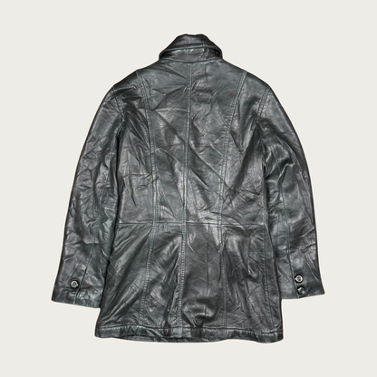 (S) 80s/90s Black Double Breasted Leather Jacket