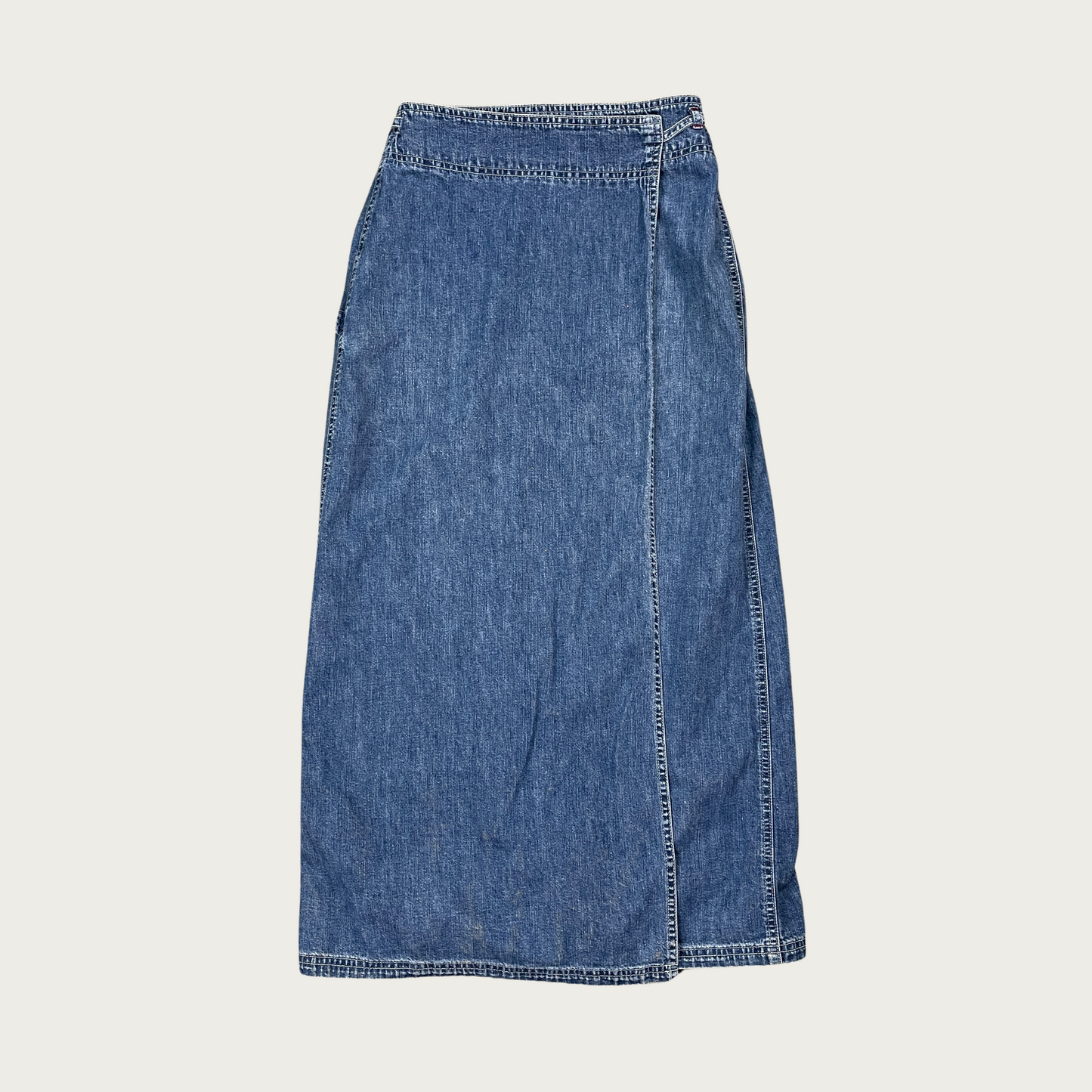 (S) Denim Utility Pocket Wrap Maxi Skirt