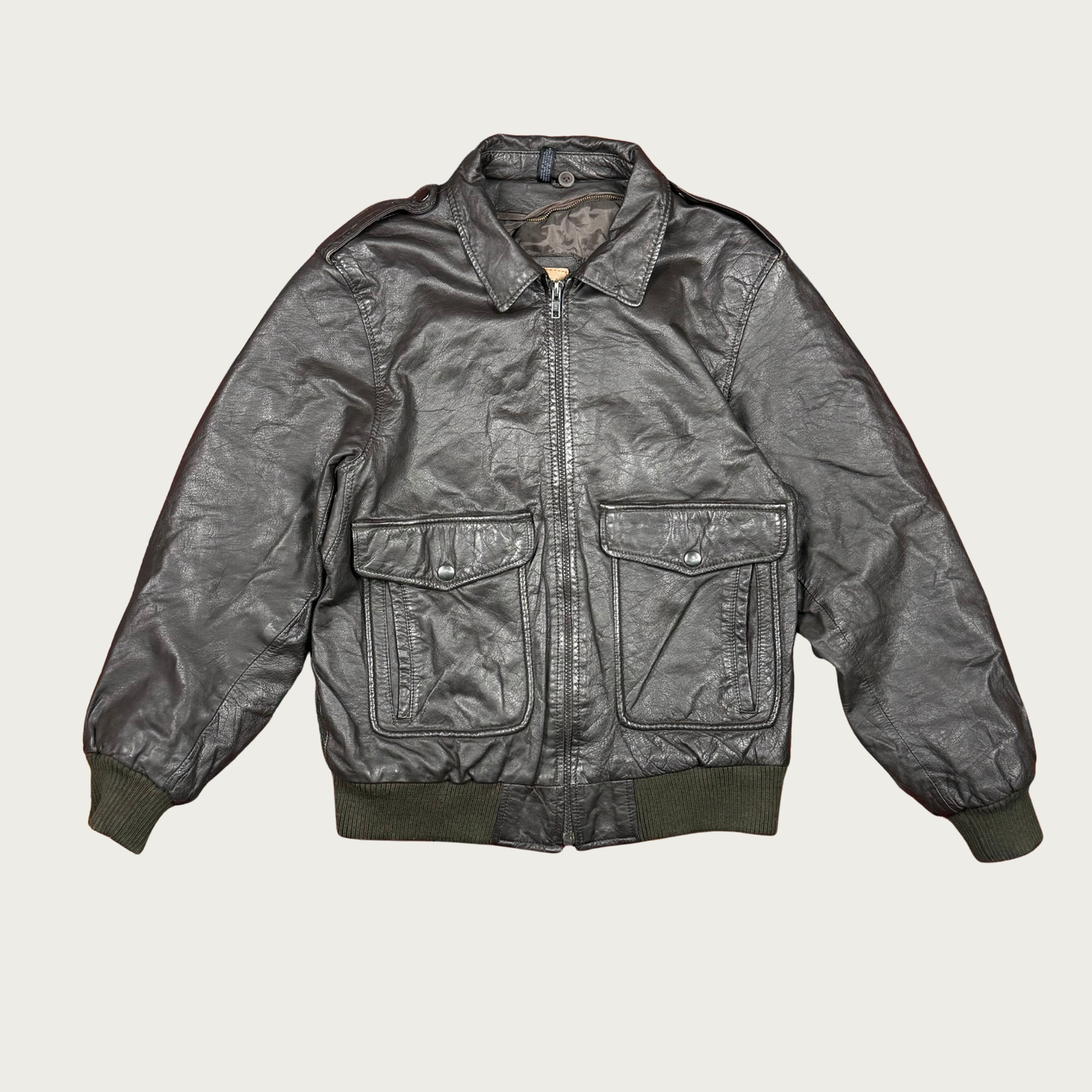 (M) 80s/90s Dark Brown Leather Bomber Jacket