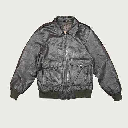 (M) 80s/90s Dark Brown Leather Bomber Jacket