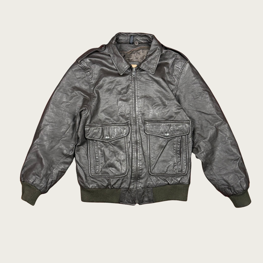 (M) 80s/90s Dark Brown Leather Bomber Jacket