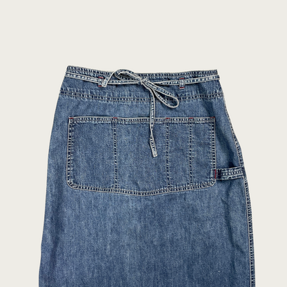 (S) Denim Utility Pocket Wrap Maxi Skirt