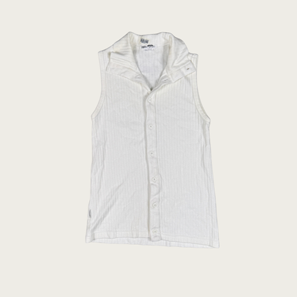 (S) White Collared Sleeveless Top