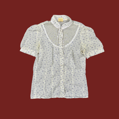 (M) 70s Byer Cream/Purple Floral Blouse