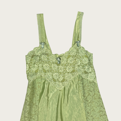 (M) Vintage Green Lace Slip Dress