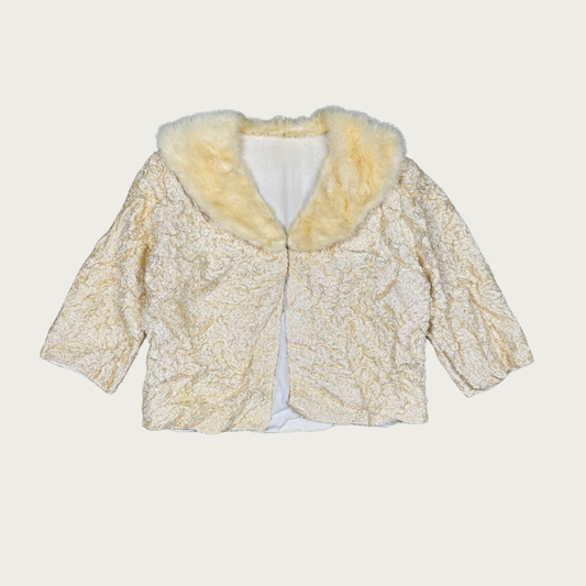 (M/L) 80s/90s Cream Fur Collar Cropped Jacket