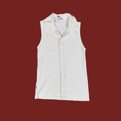 (S) White Collared Sleeveless Top