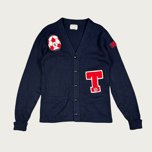 (L) 80s Red/Black Soccer Varsity Cardigan