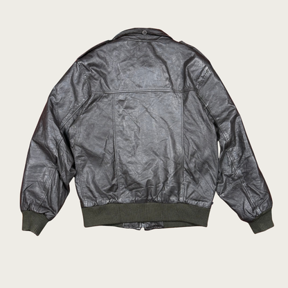(M) 80s/90s Dark Brown Leather Bomber Jacket