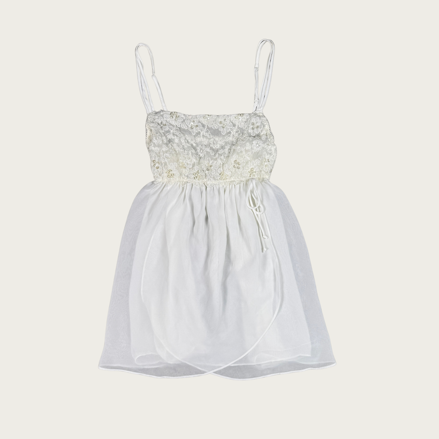 (S) Y2K Sheer Mesh/Lace White Babydoll Top