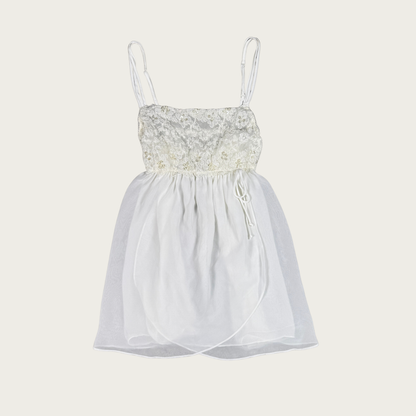 (S) Y2K Sheer Mesh/Lace White Babydoll Top