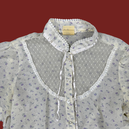 (M) 70s Byer Cream/Purple Floral Blouse