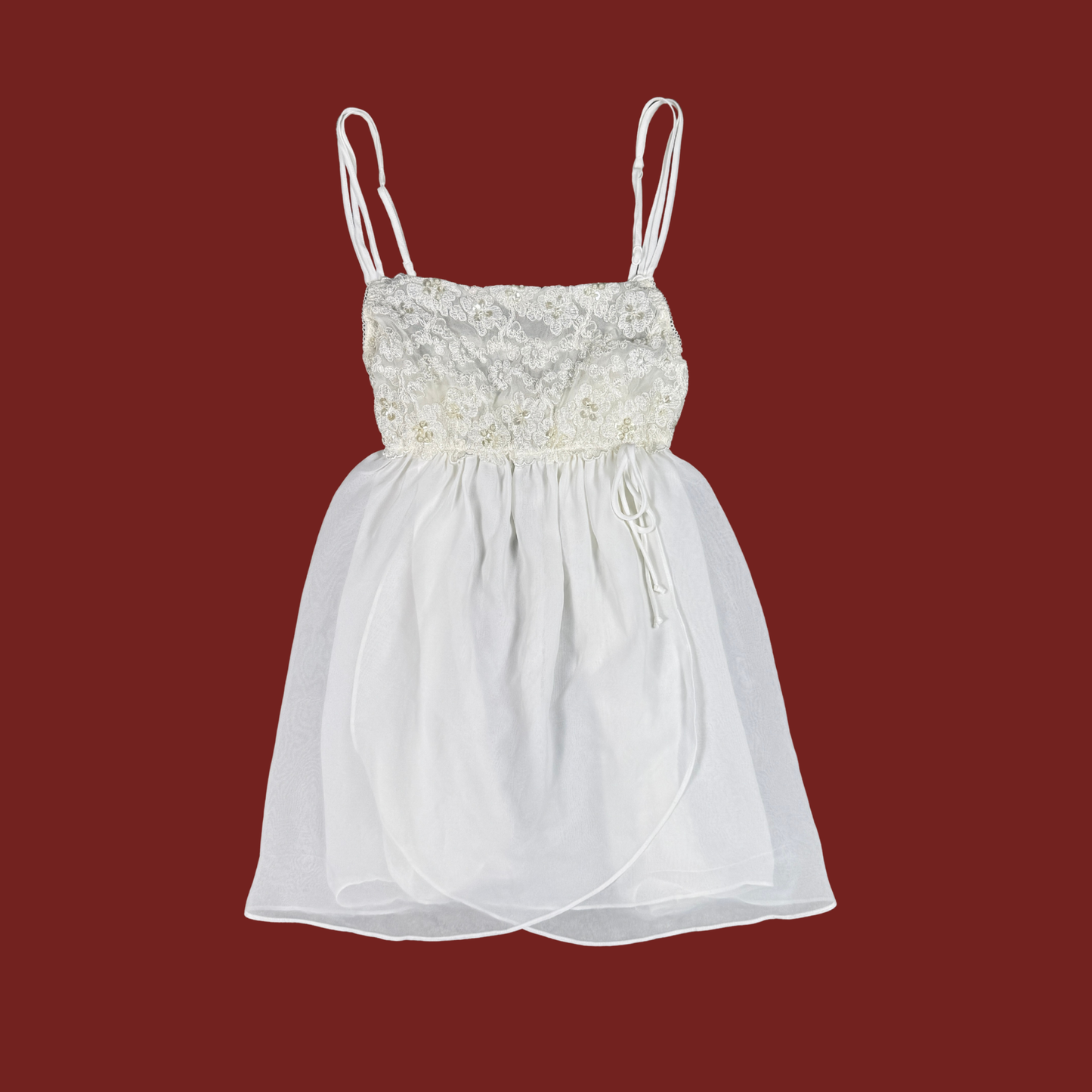 (S) Y2K Sheer Mesh/Lace White Babydoll Top