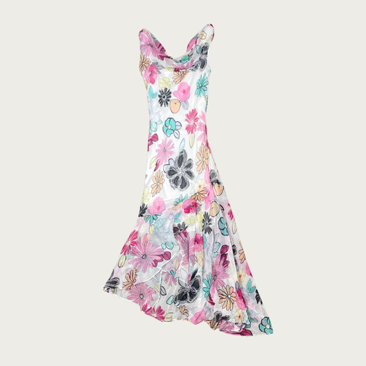 (S/M) Silk Multicolor Floral Maxi Dress