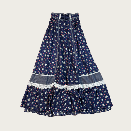 (27) 70s Gunne Sax Navy Floral Prairie Maxi Skirt