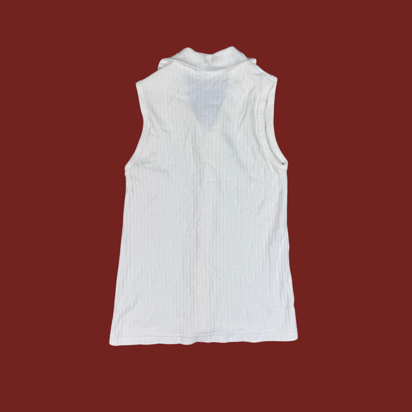 (S) White Collared Sleeveless Top
