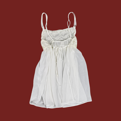 (S) Y2K Sheer Mesh/Lace White Babydoll Top