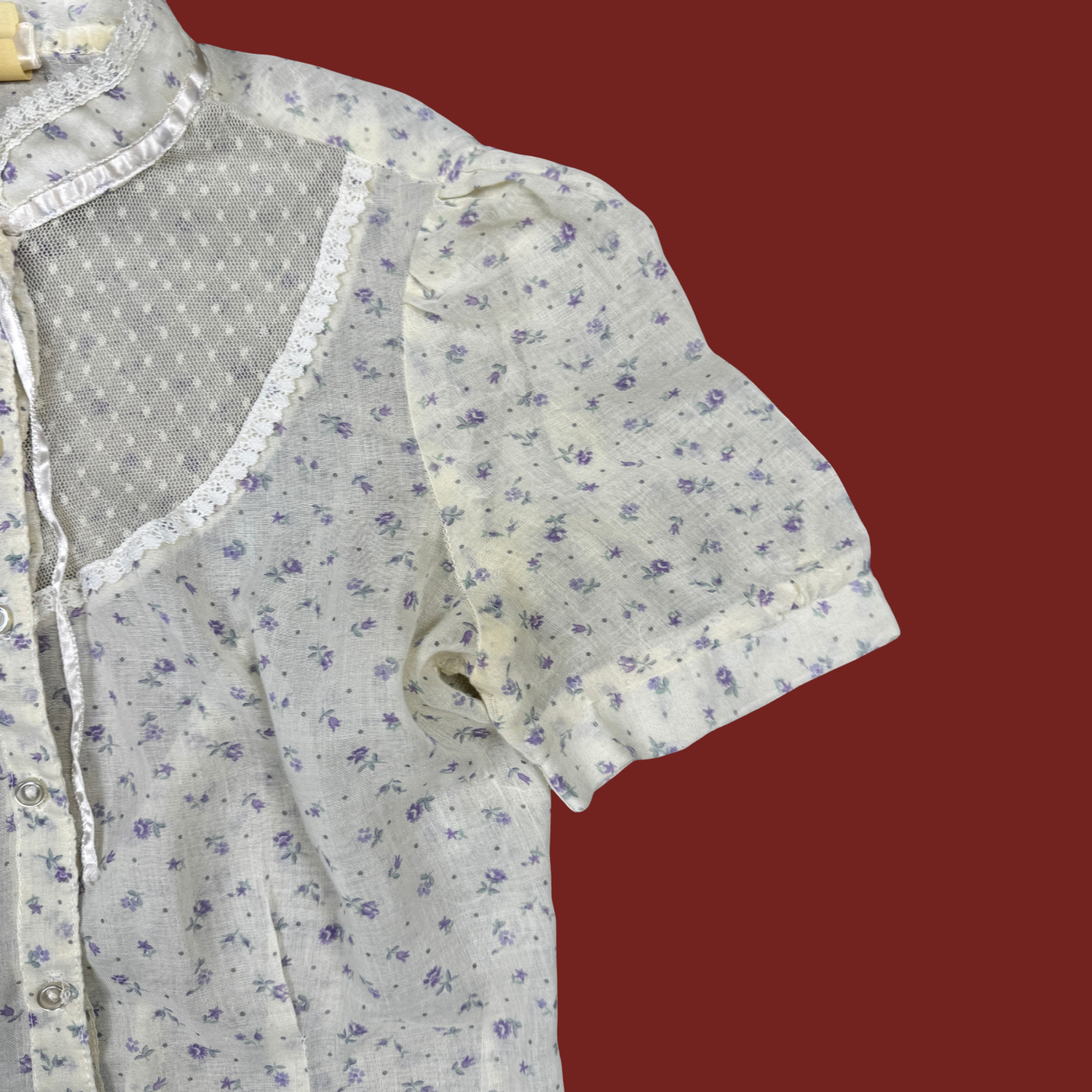 (M) 70s Byer Cream/Purple Floral Blouse