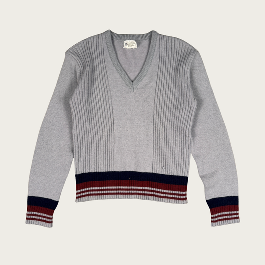 (M/L) 80s/90s Gray V Neck Sweater