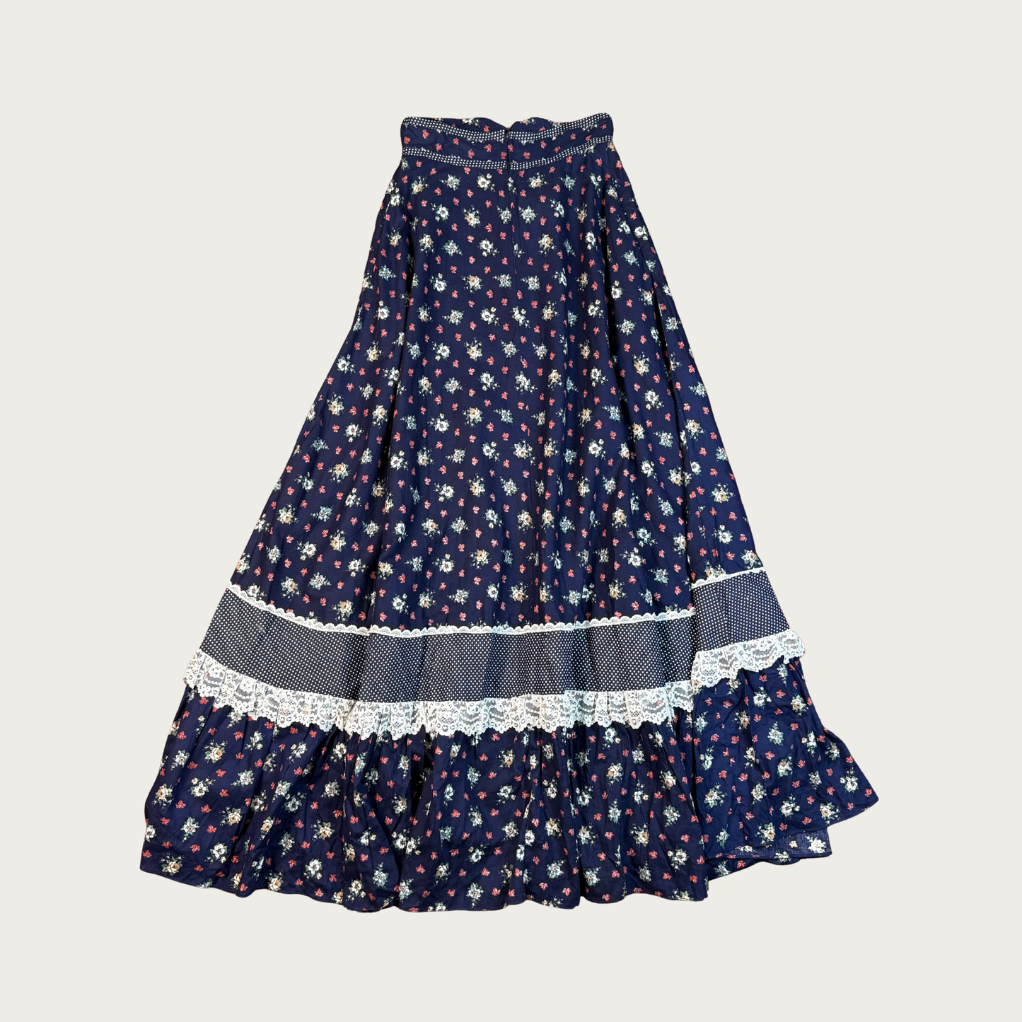 (27) 70s Gunne Sax Navy Floral Prairie Maxi Skirt