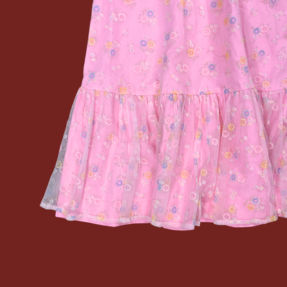 (M) 60s/70s Pink Floral Flutter Sleeve Maxi Dress